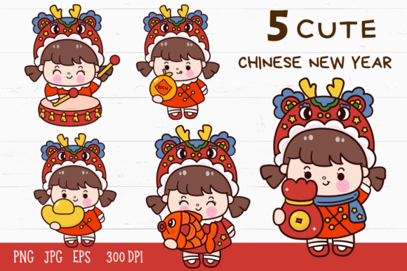 Chinese New Year Cute Girl Dragon Year2: A Festive and Adorable Design for Celebrations