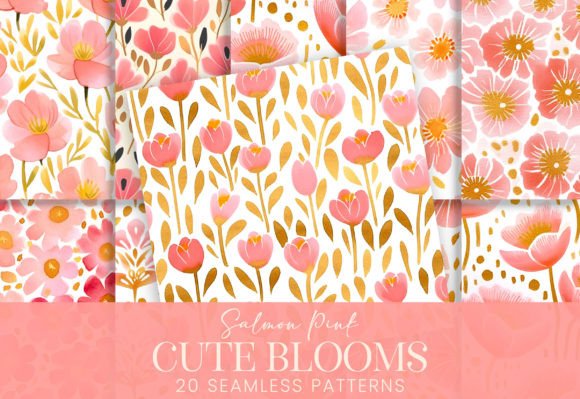 Cute Salmon Pink Floral Blossom Patterns for Creative and Professional Use