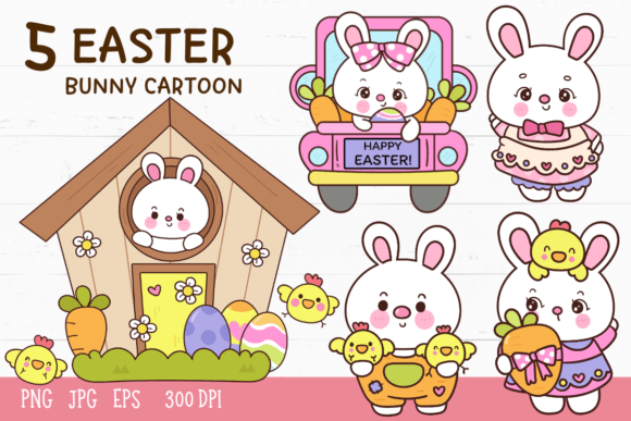 Easter Bunny Rabbit.Happy Easter Kawaii: A Versatile Clipart Asset for Creative Projects