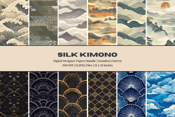 Men Silk Kimono Digital Paper for Creative Projects
