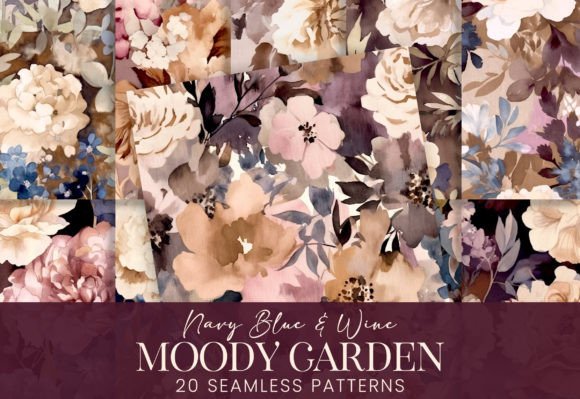 Moody Watercolor Florals Navy Rose Wine: A Versatile Design Asset for Creative Projects