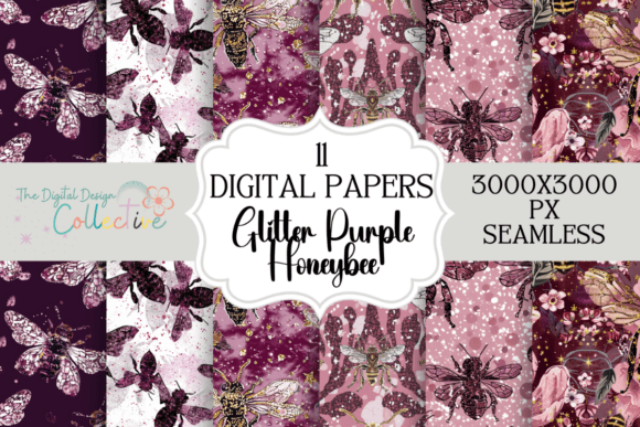 Purple Glitter Bee Digital Papers: A Creative Essential for Designers and Craft Enthusiasts
