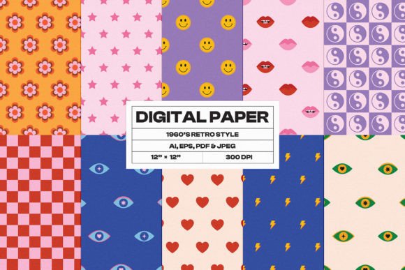 Retro 1970s Digital Paper Pattern Set: Timeless Design for Modern Creations