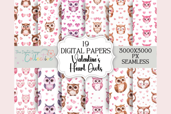 Watercolor Hearts Owl Digital Papers: A Creative Resource for Modern Designers